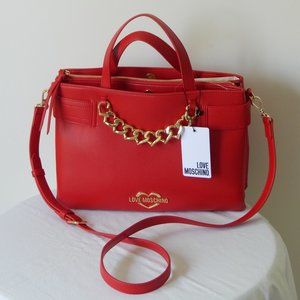LOVE MOSCHINO BORSA Rosso Heart Chain Logo Bag